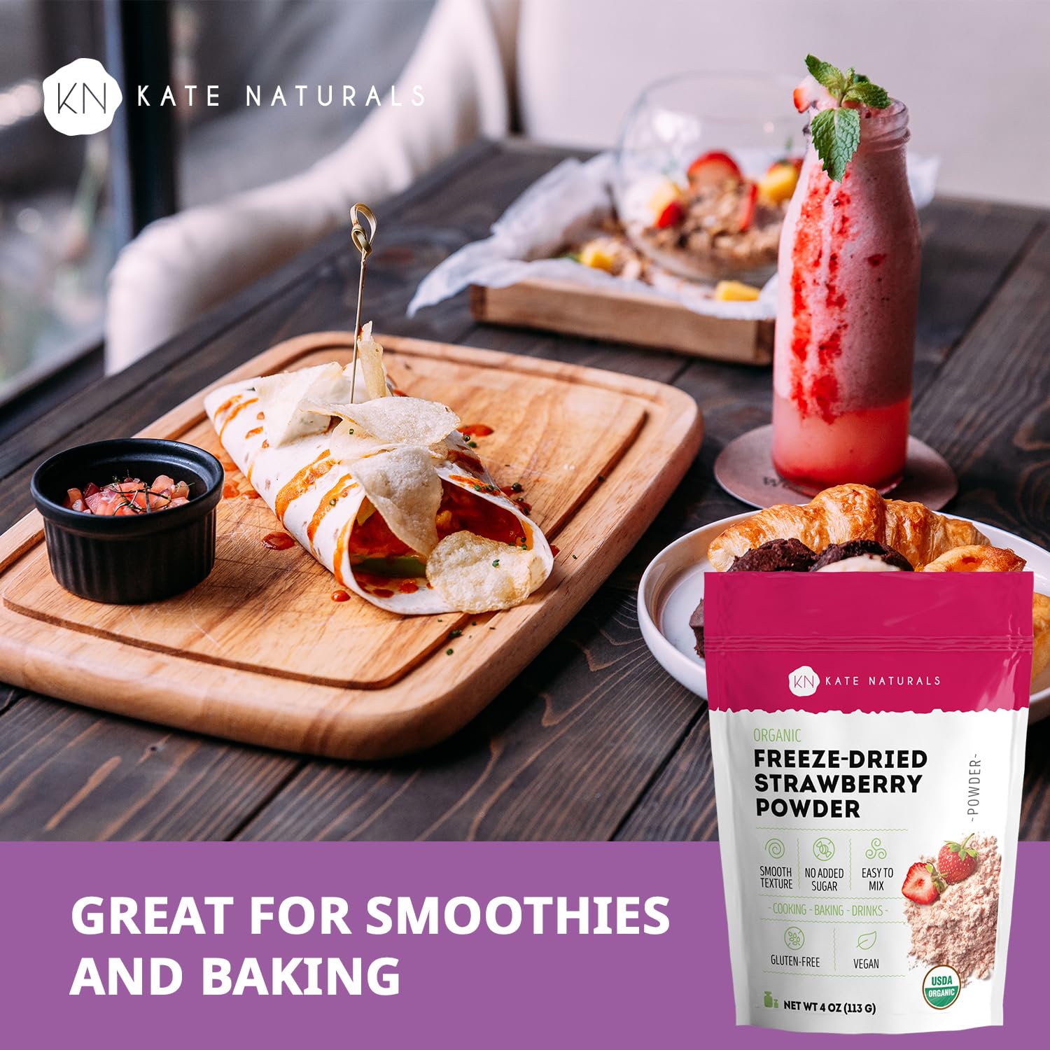 Kate Naturals Organic Freeze Dried Strawberry Powder for Baking